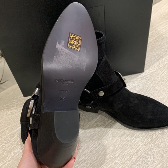 Saint Laurent Western Buckle Suede Booties - Picture 7 of 9